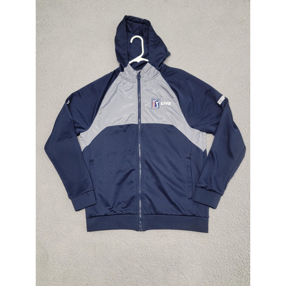 PGA Tour Live Jacket Mens Medium Navy Gray Golf ESPN+ Levelwear‎ Full Zip Hooded